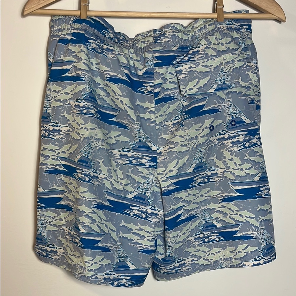 Vineyard Vines Boys Blue & White Water Scene Patterned Swim Trunk Shorts - Picture 5 of 5
